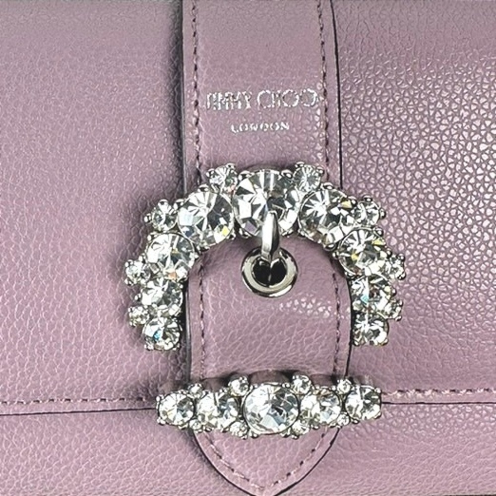 Jimmy Choo Cheri Cosmos Pink Leather Wallet with Crystal Buckle - Picture 3 of 10